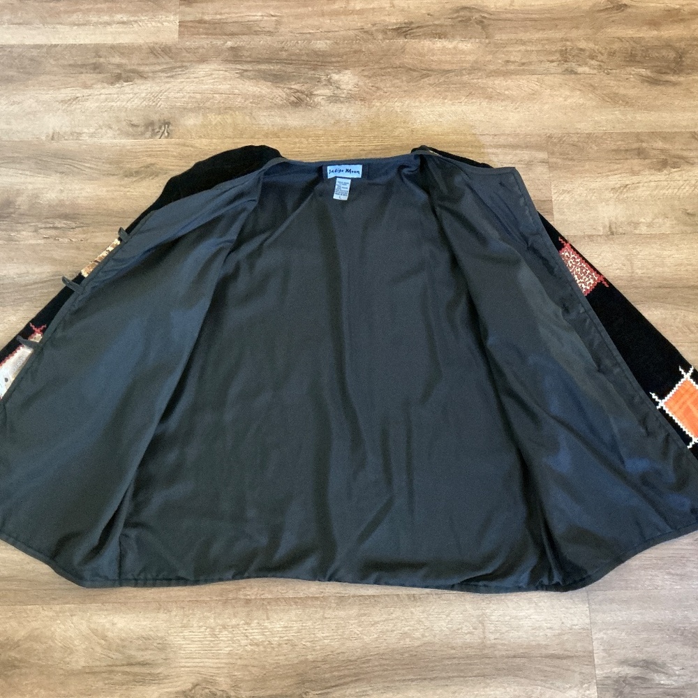 VTG Jacket Indigo Moon Women L Black Patchwork Boho Artsy Festival Fall Animal - Picture 13 of 16